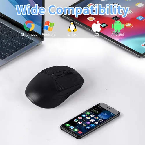 Vista 7 de Ratón Bluetooth inalámbrico, modo dual recargable, ergonómico, silencioso y portátil, carga tipo C, con receptor USB de 2.4G, para PC, MacBook