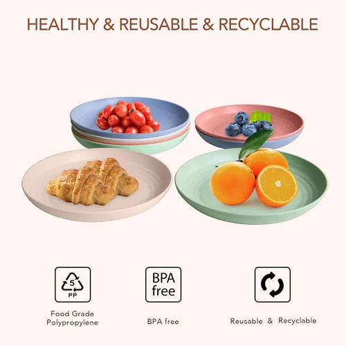 Vista 5 de Platos ligeros de paja de trigo, juego de 4 platos y platos irrompibles, aptos para lavavajillas y microondas, no tóxicos, sin BPA y saludables