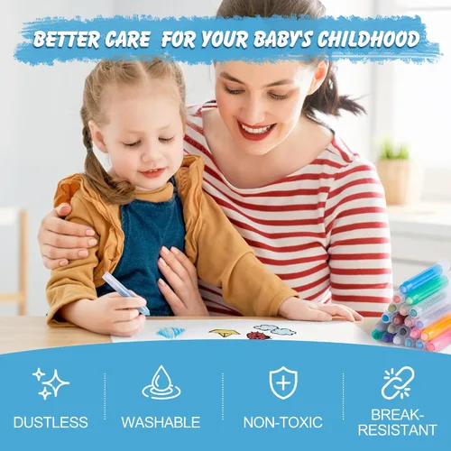 Vista 5 de Tiza sin polvo para niños, tiza de colores no tóxica para acera con soporte para niños, 24 tizas lavables de colores para dibujo y escritura
