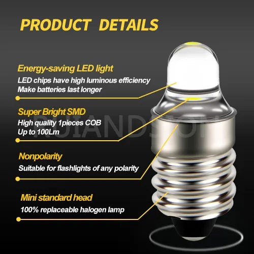 Vista 4 de Ruiandsion 4 bombillas LED E10 3 V 6000 K bombillas LED blancas para linterna antorcha luz antorcha, sin polaridad Blanco