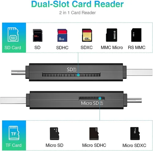 Vista 2 de Lector de tarjetas SD USB C y adaptador micro SD USB 3.0, lector de tarjetas de memoria de alta velocidad para SD/Micro SD/SDHC/SDXC/MMC, lector