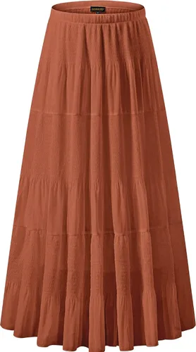 Vista 26 de NASHALYLY - Faldas largas de gasa, acampanadas, plisadas, con cintura alta y elástica para mujer Albaricoque Rosa Floral