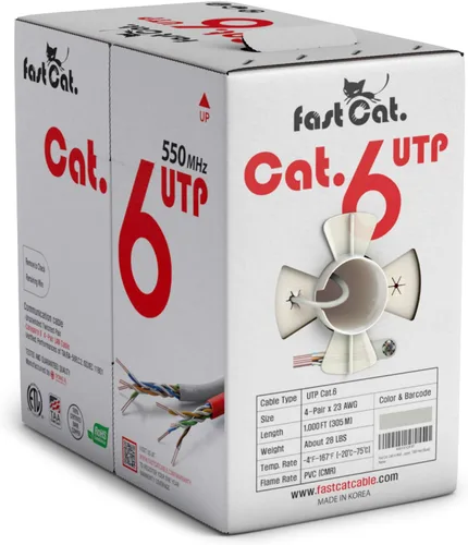 Vista 13 de fast Cat. Cable de Ethernet Cat6 de 1000 pies - 23 AWG, CMR, PoE++ (4PPoE) Cable de cobre sólido aislado no blindado Cat 6 con separador de cruz que