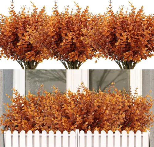 Vista 24 de RECUTMS - Flores artificiales, 12 plantas sintéticas para exteriores, resisten rayos ultravioleta, arbustos para interiores y exteriores, maceta