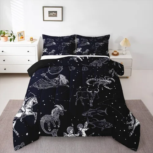 Vista 27 de Juego de edredón de polilla de la muerte, juego de ropa de cama tamaño individual, diseño de calavera gótica, flores botánicas, juego de edredón