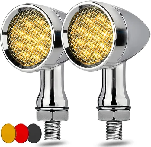 Vista 10 de Luz de señal de giro trasera tipo bala para motocicleta, 4 cables, indicador LED compatible con Chopper Bobber Harley Softail Iron Cruiser Honda