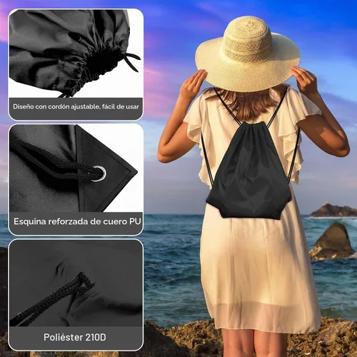 Vista 3 de KUUQA Mochila con cordón a granel, bolsas de almacenamiento para deporte, gimnasio, viajes, Negro, Viajar