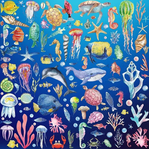 Vista 4 de 8 hojas de calcomanías de pared de animales bajo el mar, calcomanías de pared con temática de vida marina, calcomanías de pared de delfín Bonito