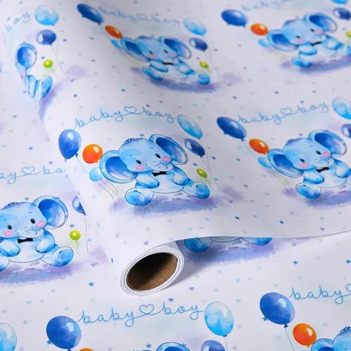 Vista 12 de Sikiweiter Papel de Regalo para Baby Shower – 17 pulgadas x 16.4 pies – Rollo de Papel de Regalo con Oso de Peluche para Regalos de Baby Shower