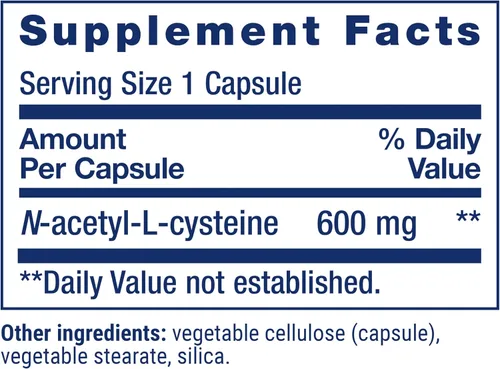 Vista 2 de Life Extension N-acetil-L-cisteína (NAC), respuesta inmune, salud respiratoria, salud hepática, NAC 600 mg, defensa antioxidante, radicales libres