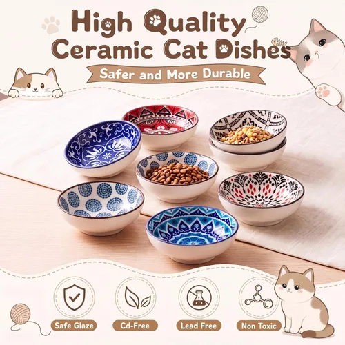 Vista 5 de Paquete de 12 cuencos de cerámica para gatos de 3.8 pulgadas