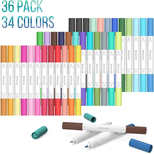 Vista 2 de REALIKE Bolígrafos de doble punta compatibles con Cricut Joy/Xtra Accessories Tools Marcadores de doble punta, juego de 36 bolígrafos surtidos de 36