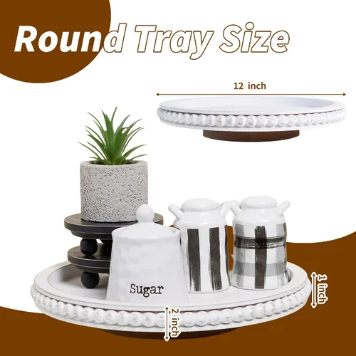 Vista 5 de HPC Decor - Organizador de madera Lazy Susan con cuentas de 12 pulgadas para decoración de mesa de granja, tocadiscos redondos para armario de mesa