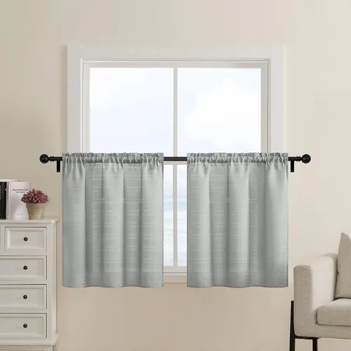 Vista 12 de Home Queen Cortinas de Gofre de Nivel Repelentes al Agua para Ventana de Baño, Cortinas de Media Ventana para Cocina, 30 A x 45 L Pulgadas Cada Una