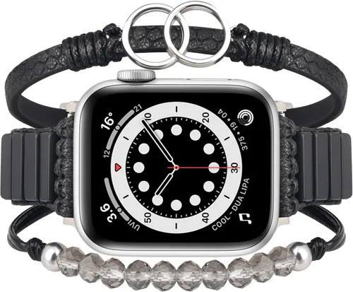Vista 19 de MOFREE - Pulsera de cuero boho compatible con Apple Watch Band de 38, 40, 41 mm, pulsera de cuentas multicapa hecha a mano para Apple Watch, correa