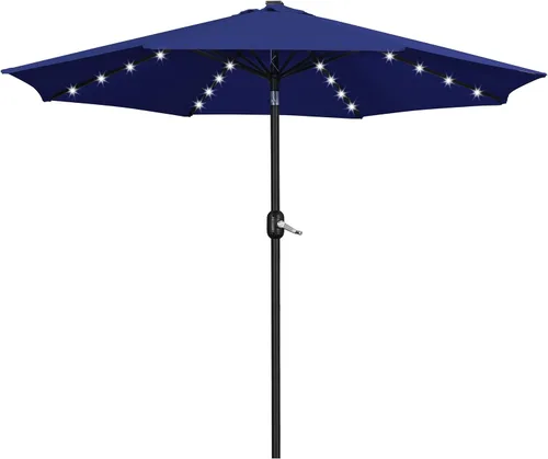 Vista 26 de Yaheetech - Sombrilla solar de patio de 9 pies, sombrilla de mesa con 32 luces LED, 8 varillas/inclinación y sistema de elevación con manivela