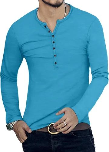 Vista 3 de YTD - Camiseta de manga larga para hombre estilo informal corte ajustado