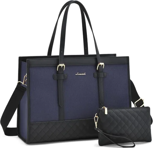 Vista 20 de LOVEVOOK Bolsa para Laptop para Mujeres de 15.6 pulgadas Bolsa Tote de Lona para Laptop, Bolsa de Trabajo de Gran Capacidad con Bolso de Mano, Bolsa