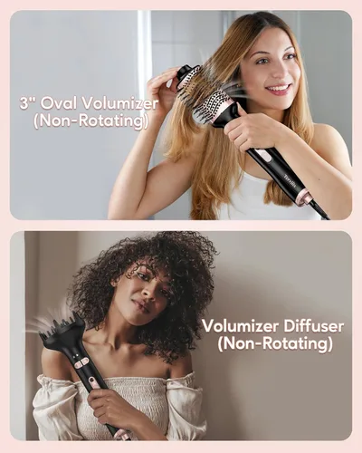 Vista 2 de Terviiix - Cepillo de aire caliente 4 en 1, estilizador de 1000 W con 2 cepillos redondos giratorios Volumizing Blowout Styler to Finish
