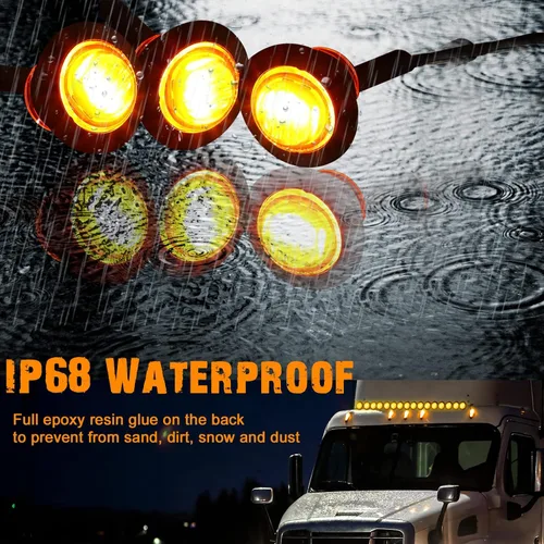 Vista 11 de 100 luces LED redondas de 3/4 pulgadas, 3 luces LED indicadoras laterales delanteras y traseras, luces direccionales IP68 impermeables para camión