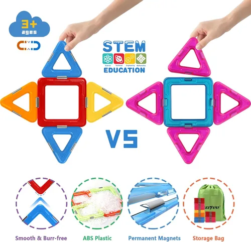 Vista 4 de Coodoo Bloques Magnéticos Mejorados Tough Tiles Juguetes STEM para Niños y Niñas de 3+ Años Aprendizaje Jugando para Niños Pequeños, Compatible