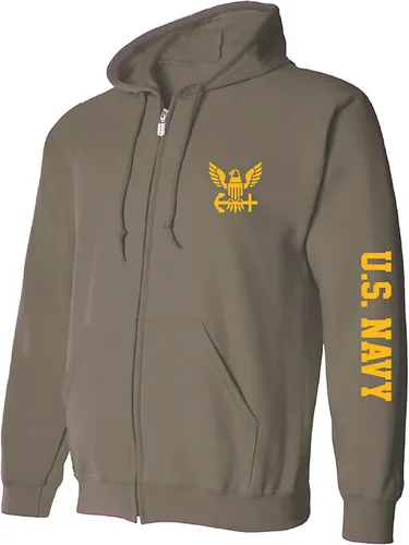 Vista 4 de zerogravitee Sudadera con capucha y cremallera completa con estampado de manga dorada de la Marina Jaspeado Oscuro