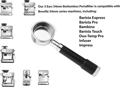 Vista 3 de LILQ Portafiltro sin fondo desnudo de 54 mm compatible con Breville Barista Express, Barista Pro, Bambino y más – Incluye cesta de 18-20 g