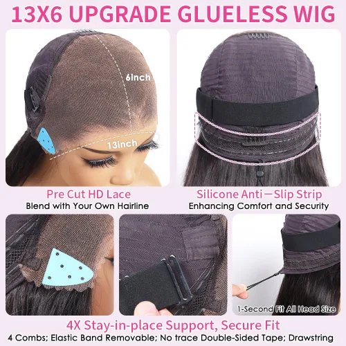 Vista 7 de Peluca de cabello humano con encaje frontal 360 de 26 pulgadas, prearrancada, lacio, HD, peluca frontal completa para mujeres negras, sin pegamento