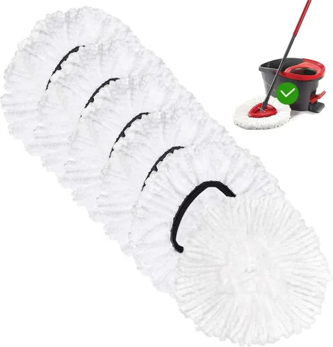 Vista 9 de FOOKCIAN Juego de Repuesto para Trapeador Giratorio - 4 Cabezales de Microfibra, Base, Mango de 30-58'' Compatible con OCedar EasyWring - Blanco