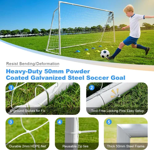 Vista 2 de Porterías de fútbol para patio trasero, portería de fútbol de 12x6 pies, grande 10x6.5 pies, 8x6 pies, 6x4 pies, porterías de fútbol para jóvenes