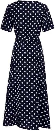 Vista 4 de Sunkessety - Vestido largo de verano con cuello redondo y manga corta con cinturón, elegante para fiesta