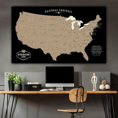 Vista 8 de HolyCowCanvas Rastreador de mapas de estadio de fútbol de lona personalizado con alfileres, pelotas de fútbol de metal, regalo deportivo