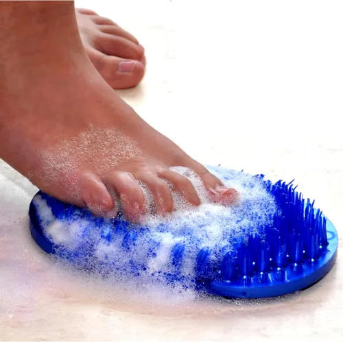 Vista 5 de Jabón Toes - Limpiador y masajeador de pies de tamaño de viaje (azul perla) - El cepillo para pies limpia y revitaliza los pies sin doblarse