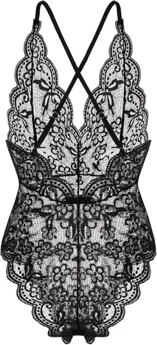 Vista 3 de Body de lencería de encaje para mujer una pieza cuello halter ropa de noche