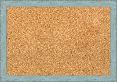 Vista 8 de Amanti Art Tablero de corcho natural para pared (20 x 14) con marco de madera azul rústico azul cielo, pequeño tablero de corcho para oficina