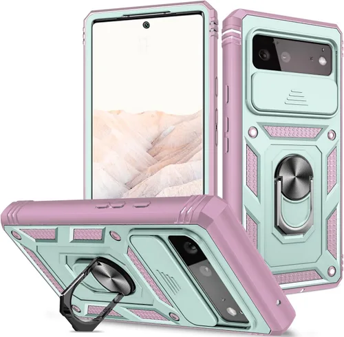 Vista 8 de Fetrim Funda para Google Pixel 6, Funda de teléfono con soporte de anillo de rotación para Google Pixel 6 - Azul