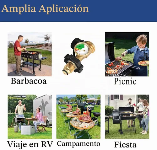 Vista 5 de Adaptador de tanque de propano de 100 libras con medidor de propano, ajuste universal POL, convierte POL a QCC1, latón macizo