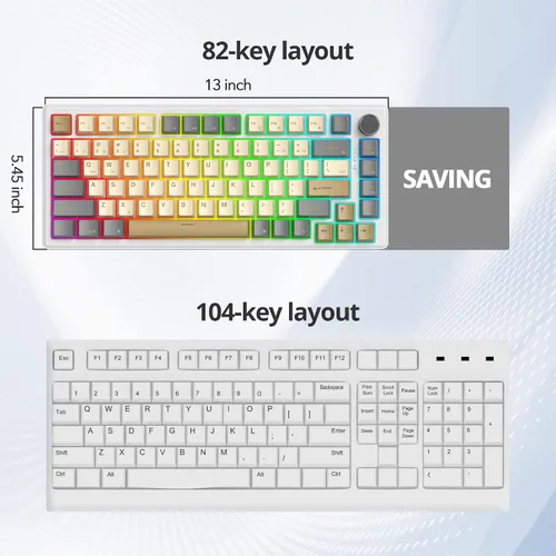 Vista 6 de 75% Teclado para Juegos con Cable, Montaje de Junta de Intercambio en Caliente, Interruptor Blanco, Teclado Mecánico TKL de 82 Teclas, NKRO Cremoso