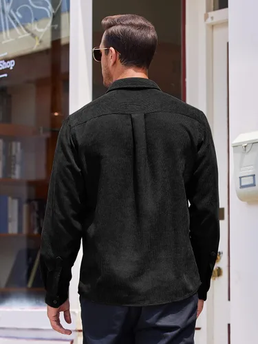 Vista 4 de COOFANDY Camisa casual de pana de manga larga con botones para hombre