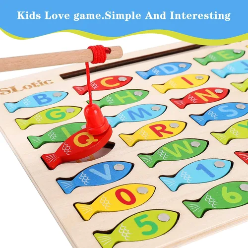 Vista 9 de Slotic Juego de pesca de madera magnético para niños pequeños – Alfabeto ABC Fish Catching Counting Aprendizaje Educación Matemáticas Preescolar