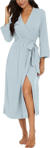 Vista 11 de VINTATRE Bata tipo kimono para mujer, bata larga de punto, ligera, suave, ropa de dormir con cuello en V, casual, ropa de descanso para mujer Verde
