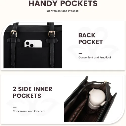 Vista 7 de LOVEVOOK Bolsa para Laptop para Mujeres de 15.6 pulgadas Bolsa Tote de Lona para Laptop, Bolsa de Trabajo de Gran Capacidad con Bolso de Mano, Bolsa