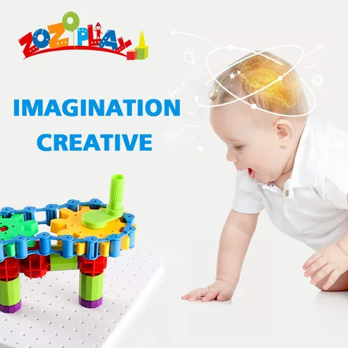 Vista 2 de ZOZOPLAY Juguete de aprendizaje STEM – 170 piezas de engranajes de ingeniería creativa y bloques de construcción de construcción, juguetes