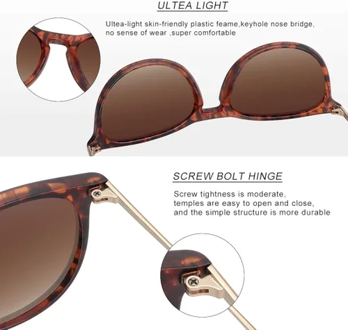 Vista 3 de WOWSUN Gafas de sol polarizadas para mujer lentes de espejo redondas retro vintage