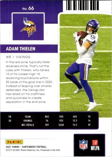 Vista 2 de 2021 Panini NFL Contenders Season Ticket #66 Adam Thielen Minnesota Vikings Official Football Trading Card