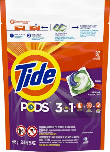 Vista 2 de Tide PODS - Cápsulas de jabón de detergente para ropa, Spring Meadow, 37 unidades (paquete de 3 bolsas), total de 111 unidades, compatible con HE
