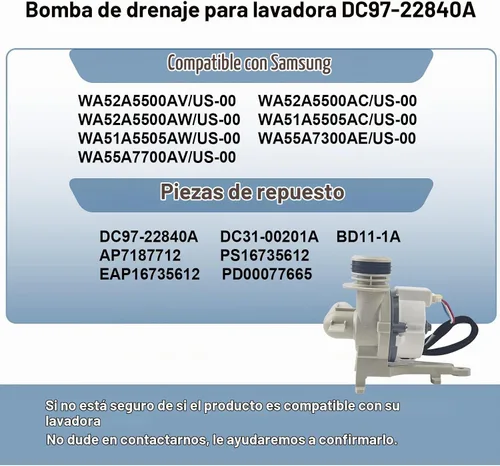 Vista 2 de DC97-22840A, DC31-00201A Conjunto de bomba de drenaje compatible con lavadora Samsung