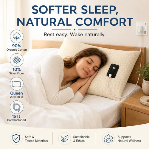 Vista 5 de Funda de Almohada con Conexión a Tierra Queen Conductiva, Fundas de Almohada con Conexión a Tierra de Algodón Orgánico, Sábanas con Conexión a