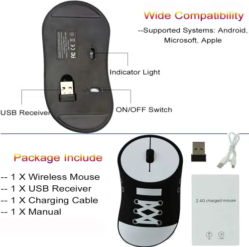 Vista 6 de CHUYI - Ratón óptico inalámbrico de 24 GHz diseño ergonómico portátil con receptor USB para ordenador o portátil regalo divertido