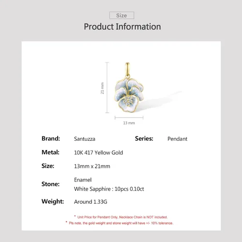 Vista 6 de Santuzza Colgante de flor esmaltada de oro macizo de 10 quilates sin cadena para mujer